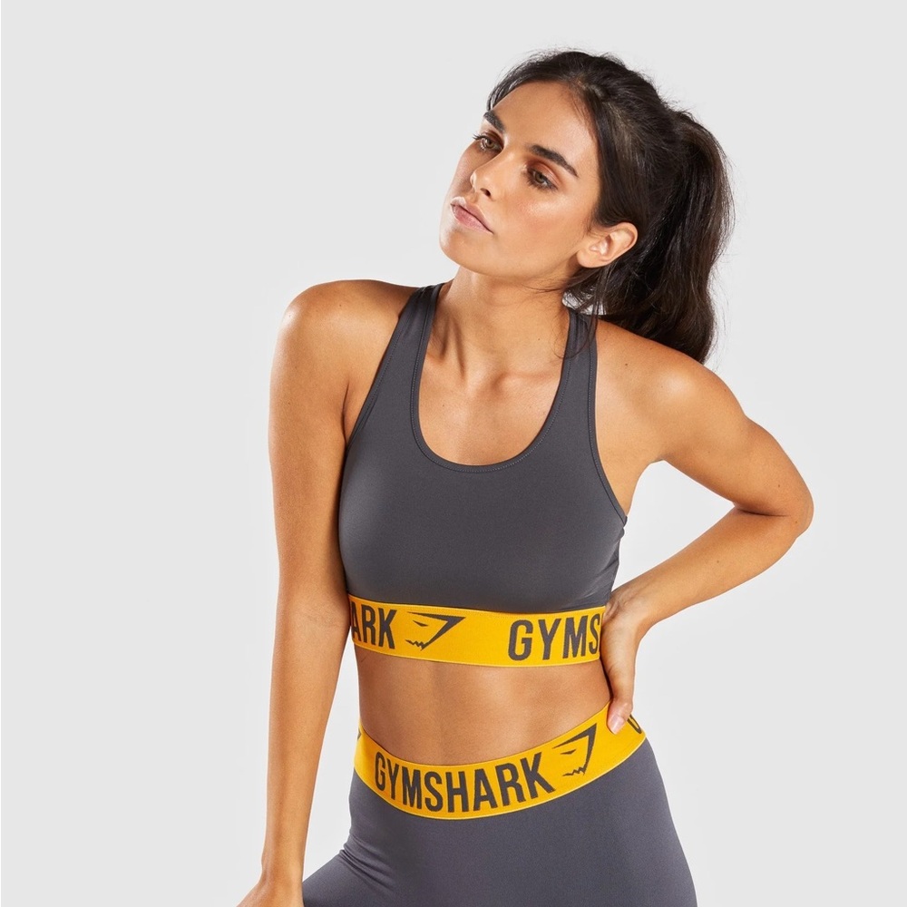 Gymshark Women's Gray and Yellow Sports Bra